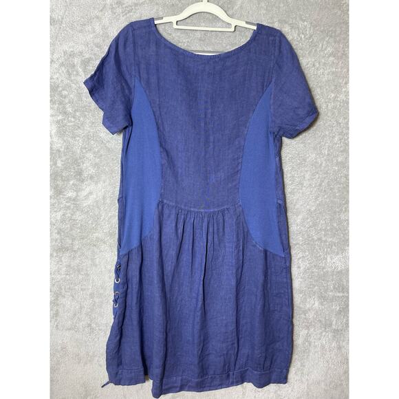 Lands Downunder Italy Linen Dress Small Blue Side Tie Lagenlook Boho Minimalist - Picture 5 of 9
